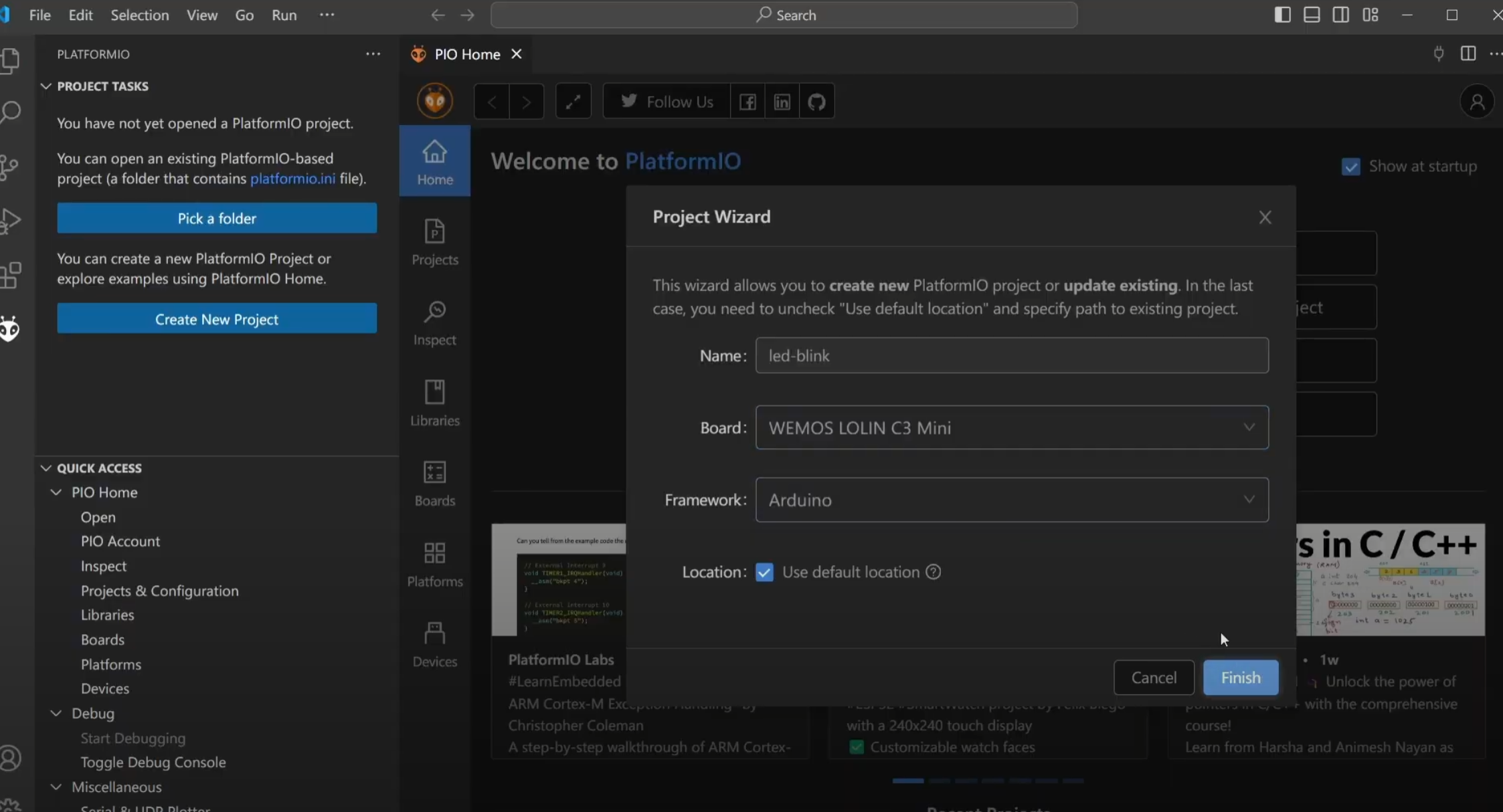 Project Wizard - PlatformIO