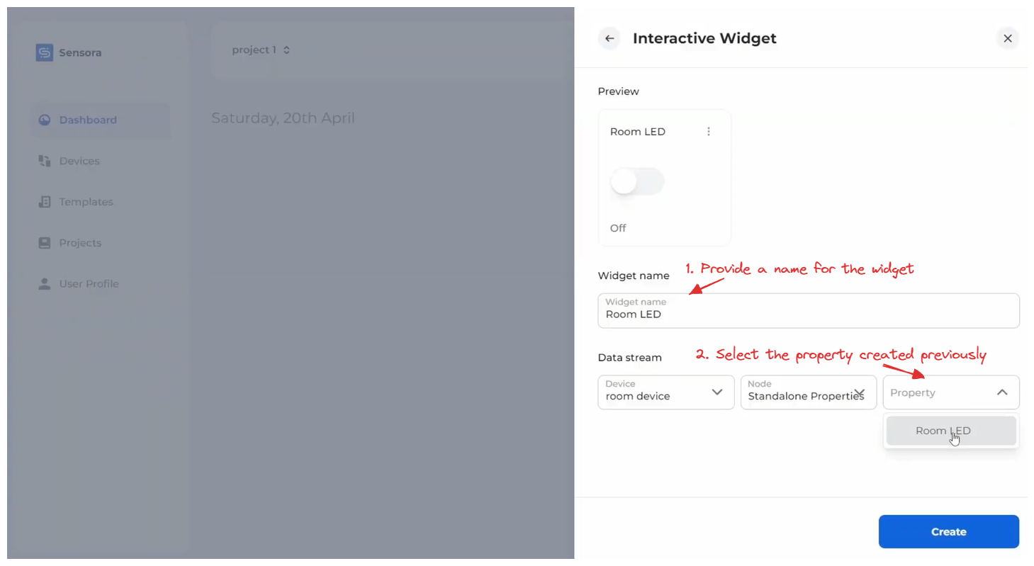 Sensora Cloud - Link Widget with Device Property