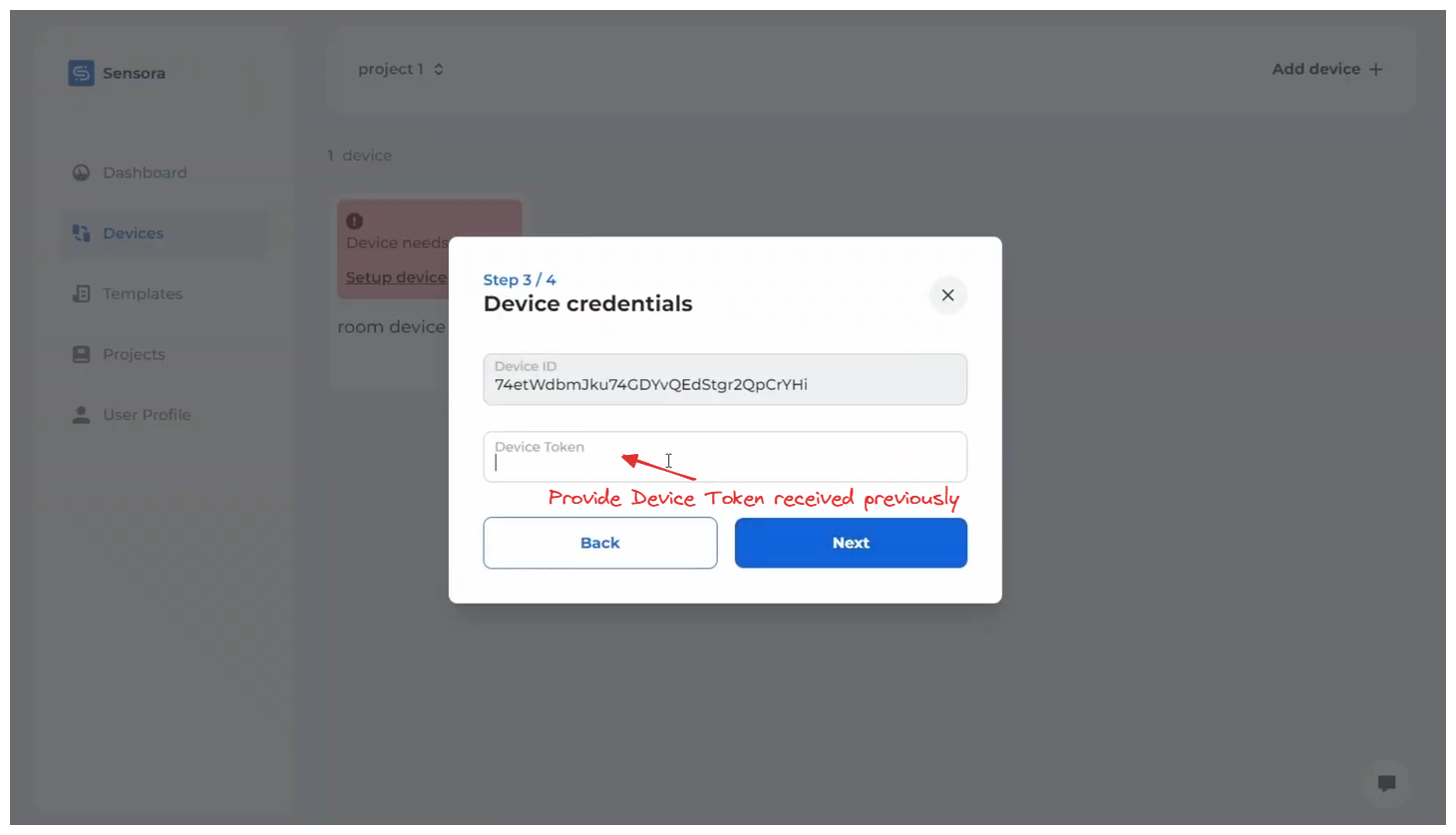Sensora Cloud - Device token provision