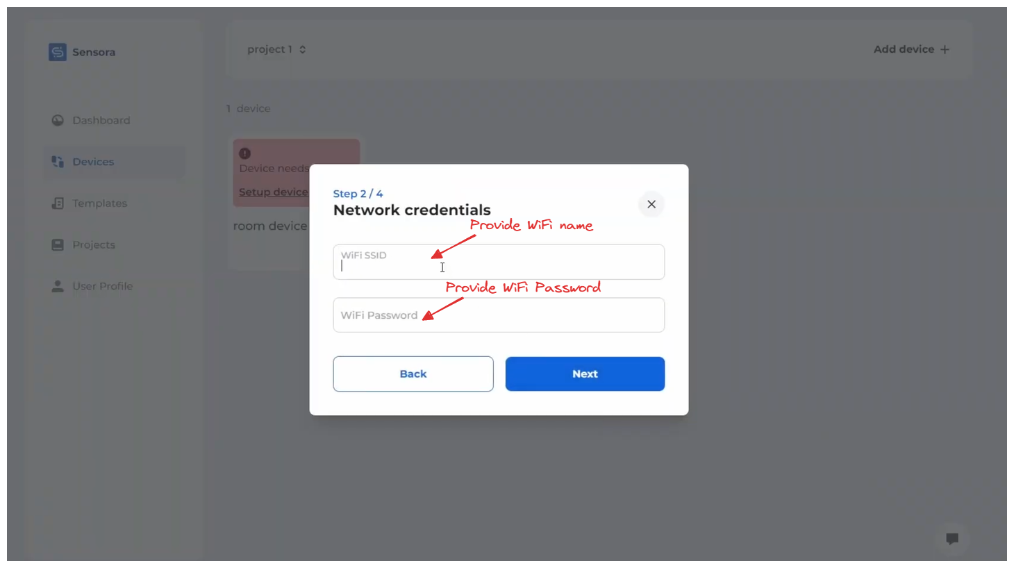 Sensora Cloud - configure WiFi credentials